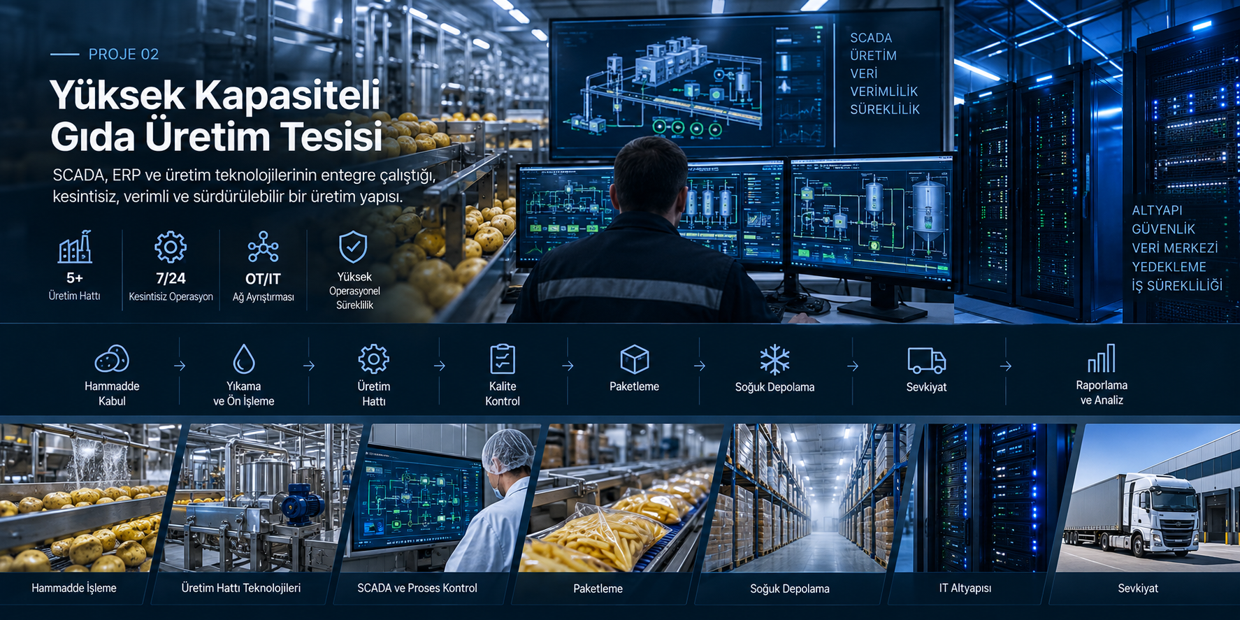 Yüksek kapasiteli gıda üretim tesisi SCADA ERP ve OT IT