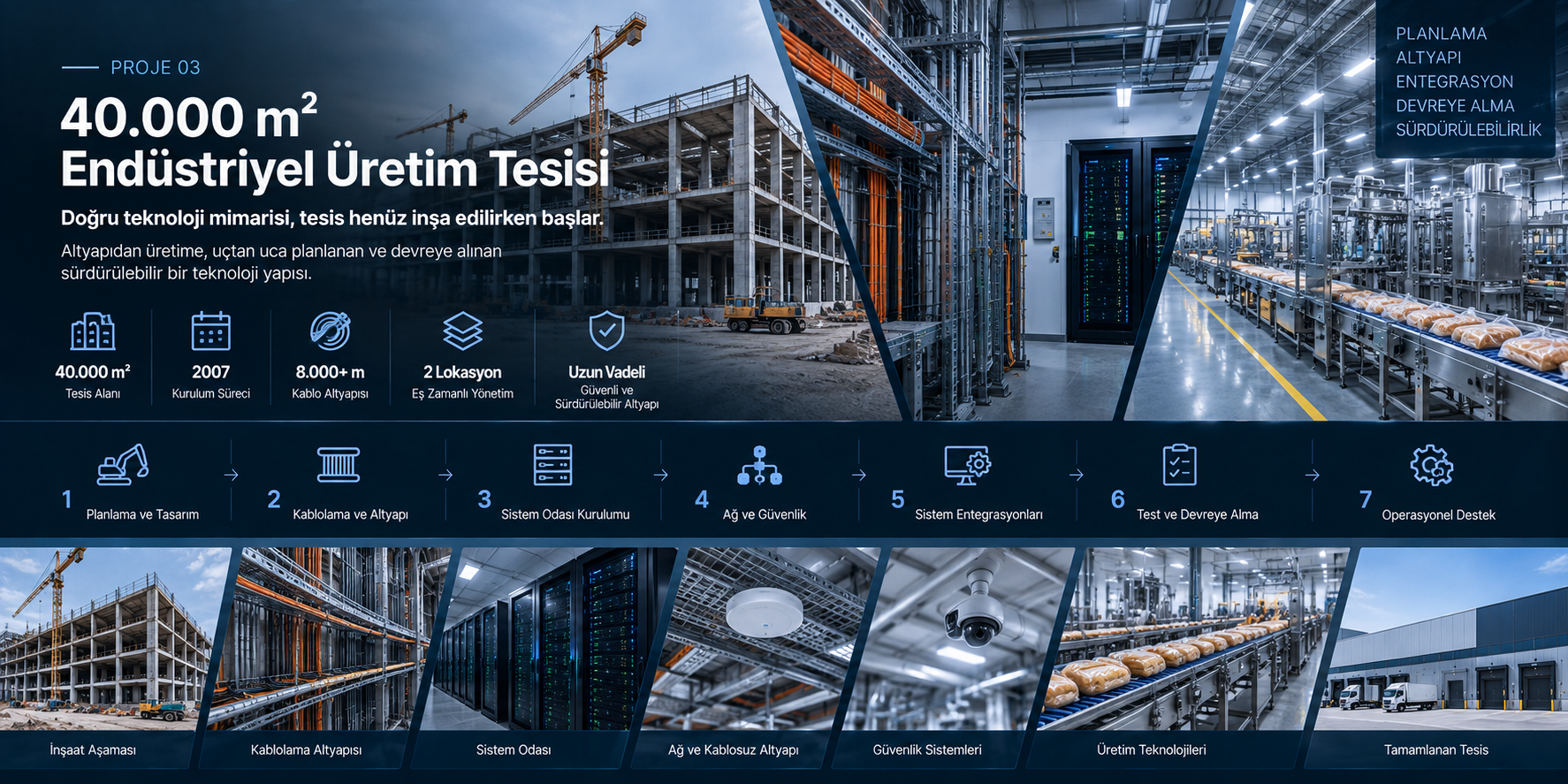 40.000 m² endüstriyel üretim tesisi teknoloji mimarisi